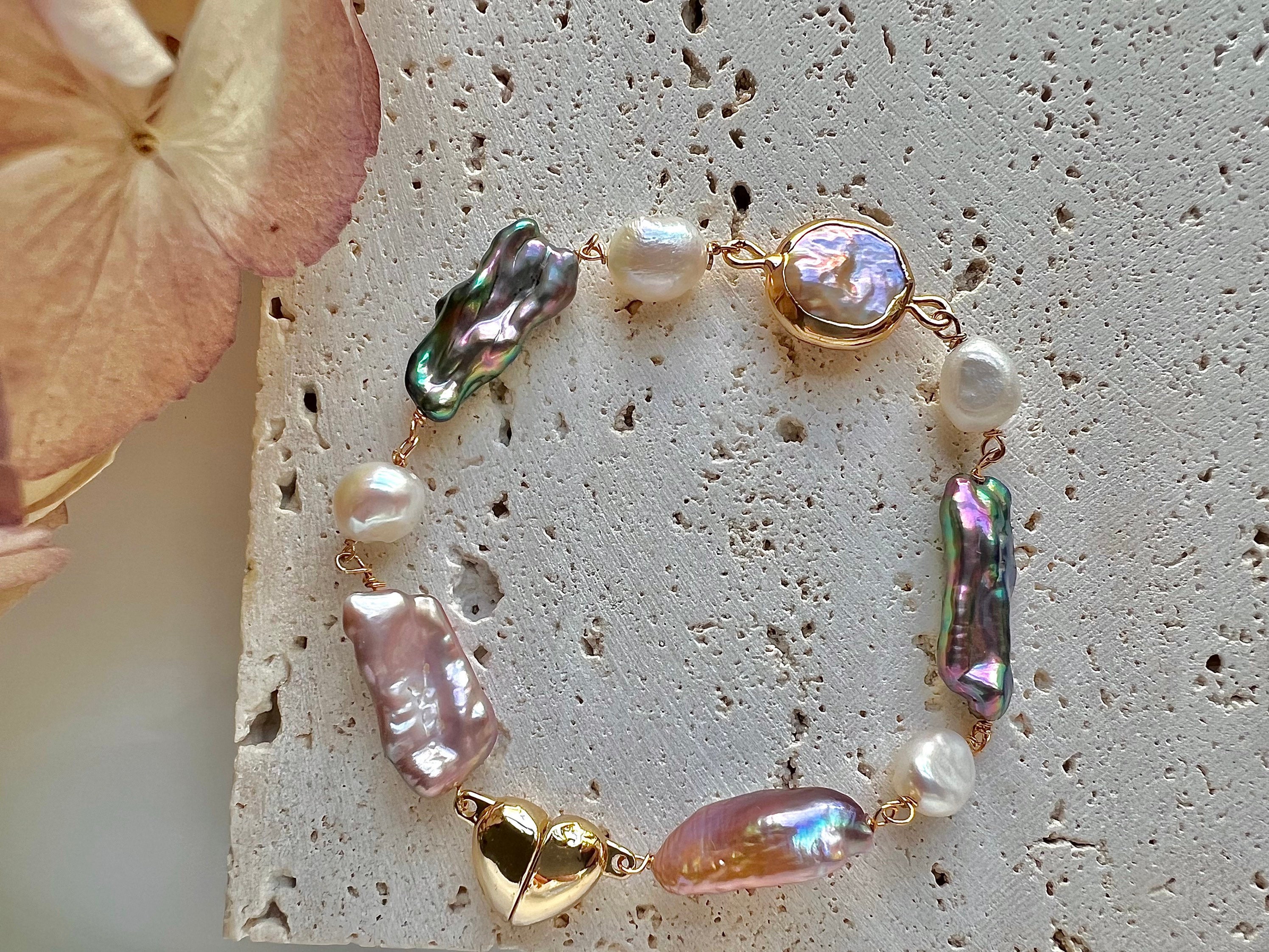 3-Row 8-9mm Multicolor Freshwater Baroque Pearl Stretch Bracelet – 7.5 Inch, Bangle Style