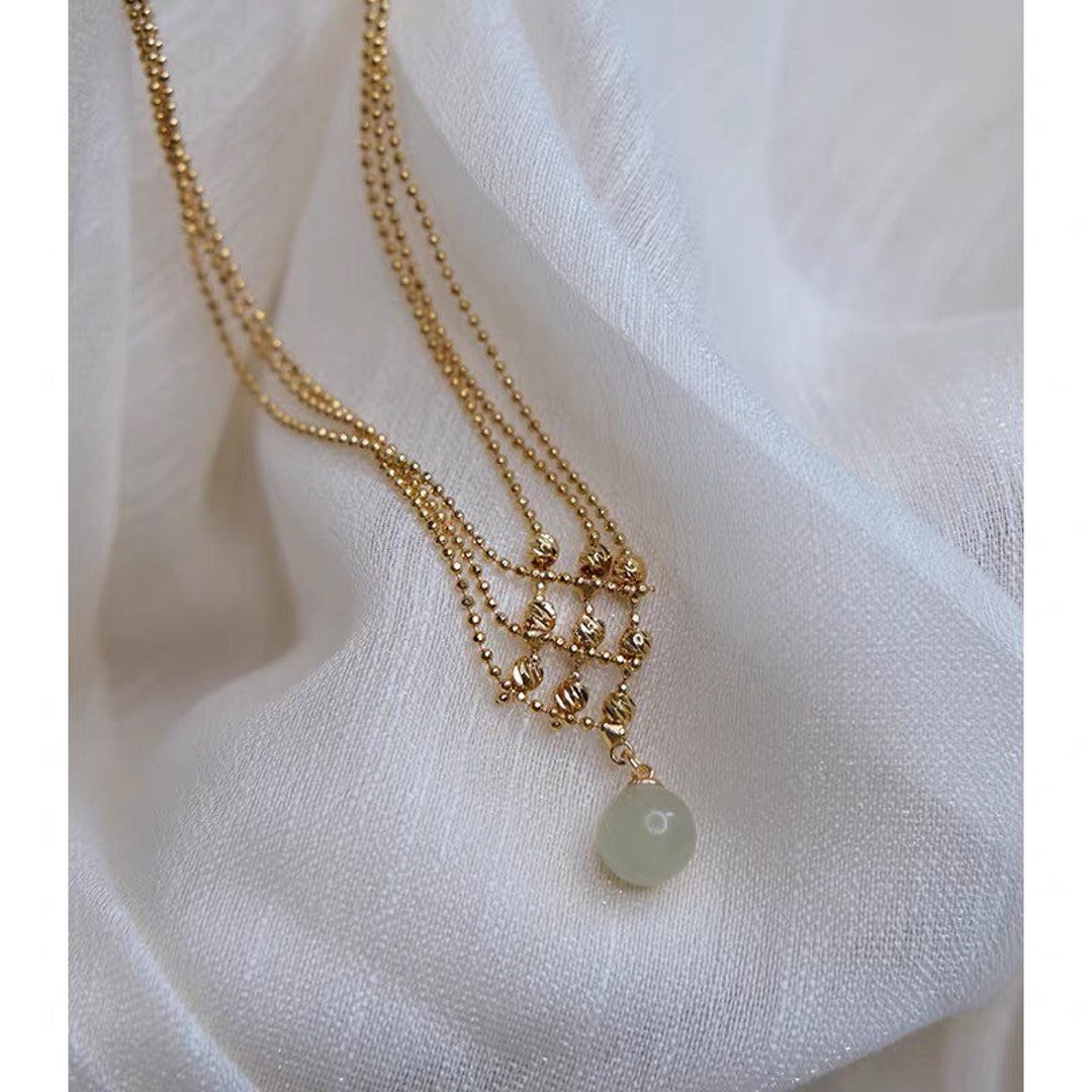 Vintage Wave Layer Chain Jade/freshwater Pearl Necklace. Hetian Jade ...