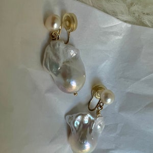 AAAA Square/natural shaped genuine baroque pearl clip On drop earring ，no pain charm barque pearl earring ，comfortable non pierced ear clip