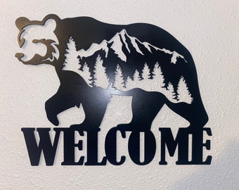 Welcome Bear Sign, Welcome Sign, Bear Sign, Housewarming gift, House Warming Gift, Wilderness Welcome Sign, Man Cave Sign