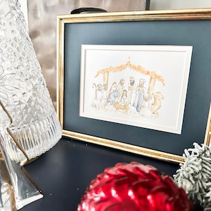 Nativity Print, Nativity Watercolor, Nativity Picture, Holiday Decor, Christmas Print, Manger Picture, Manger Painting, Holiday Print, Xmaa