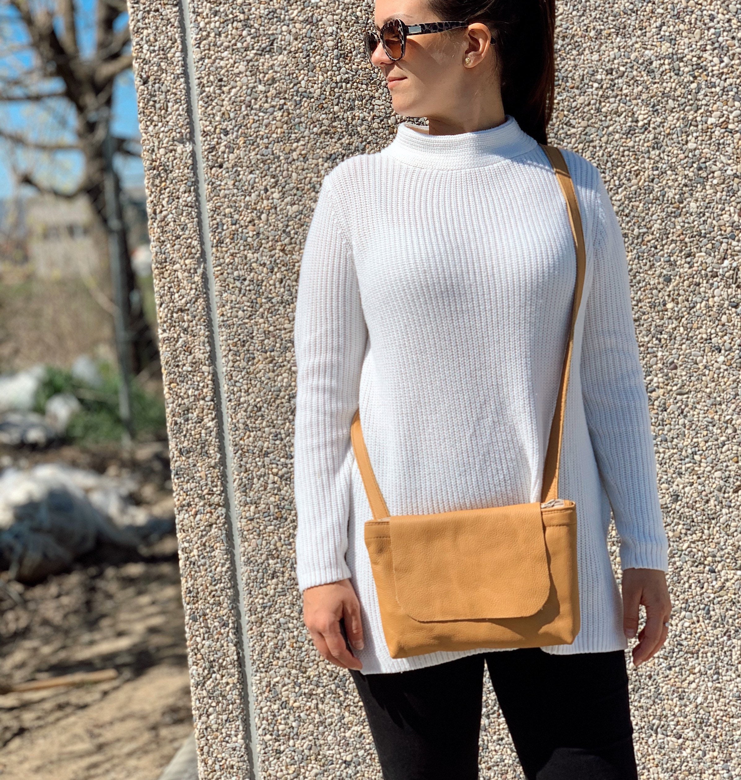 Crossbody Leather Camel Bag Handmade Unique Leather Handbag Etsy