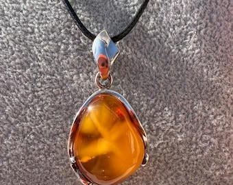 Natural Baltic Amber Pendant, Sterling Silver, Butterscotch Gemstone Jewelry