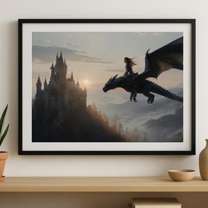 Onyx Storm Flying Dragon Art Print Tairn Inspired Fantasy Wall Decor Fourth Wing Fan Art Poster Dragon Gift for Book Lovers
