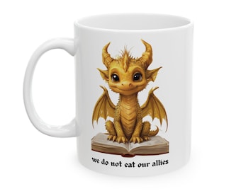 Kubek ceramiczny We Do Not Eat Our Allies Fantasy Dragon, Czwarty kubek do kawy Wing, Prezenty dla miłośników fantasy, Unikalne naczynia do picia, Kubek do kawy Andarna