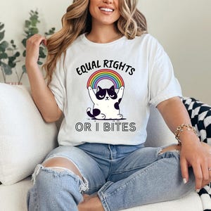 Equal Rights Or I Bites PNG Digital Download, Feminist Cat Shirt Designs, Rainbow Pride Tee, Lesbian & Gay Pride Apparel, LGBTQ Ally Shirt