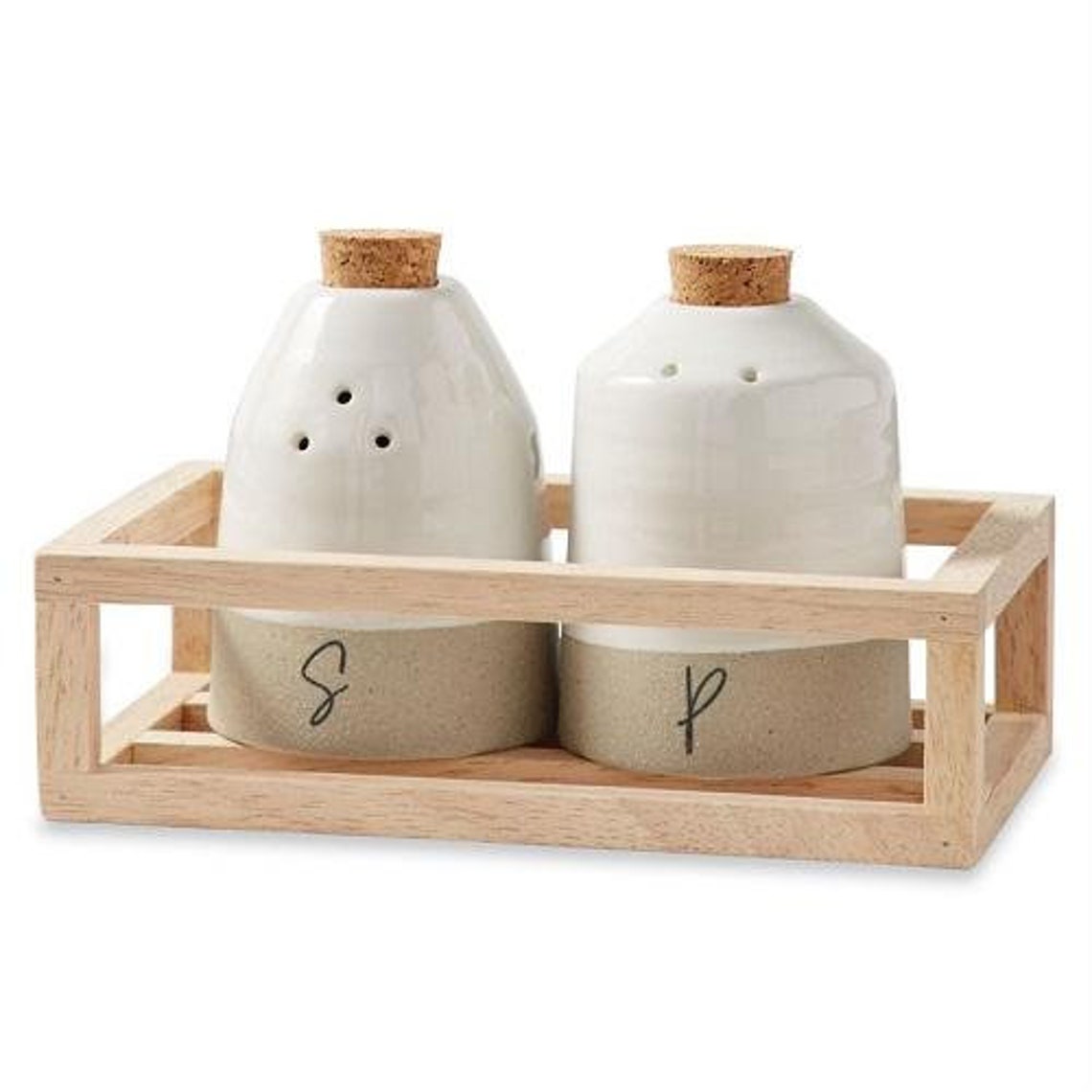 Mud Pie Stoneware Salt and Pepper Shaker Caddy Etsy