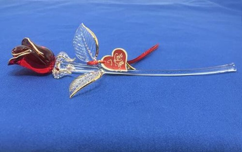 Glass Baron I Love You Red and Gold Rose Large
