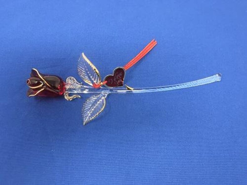Glass Baron I Love You Red and Gold Rose Large