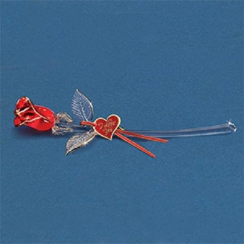 Glass Baron I Love You Red and Gold Rose Large