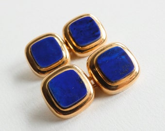 Vintage R J Graziano 18 kt karat gold blue lapis lazuli square cufflinks, 750 yellow gold cufflinks, semi precious 18 ct carat cufflinks.