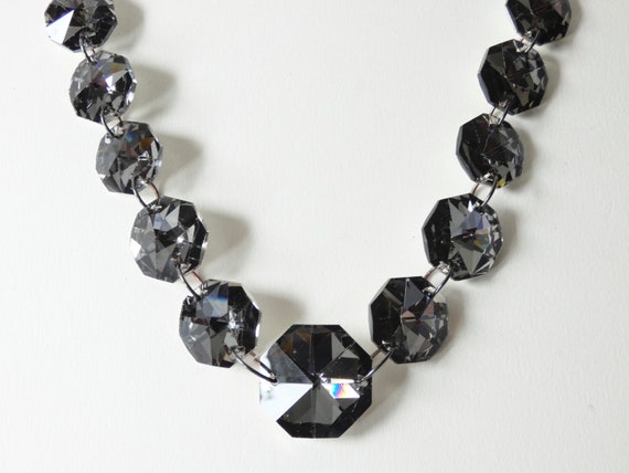Vintage Swarovski octagonal graduating grey crystal linked silver tone necklace, octagon Swarovski crystal chunky pendant necklace.