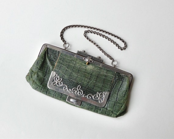 Vintage green evening purse bag faux crocodile skin bag | Etsy