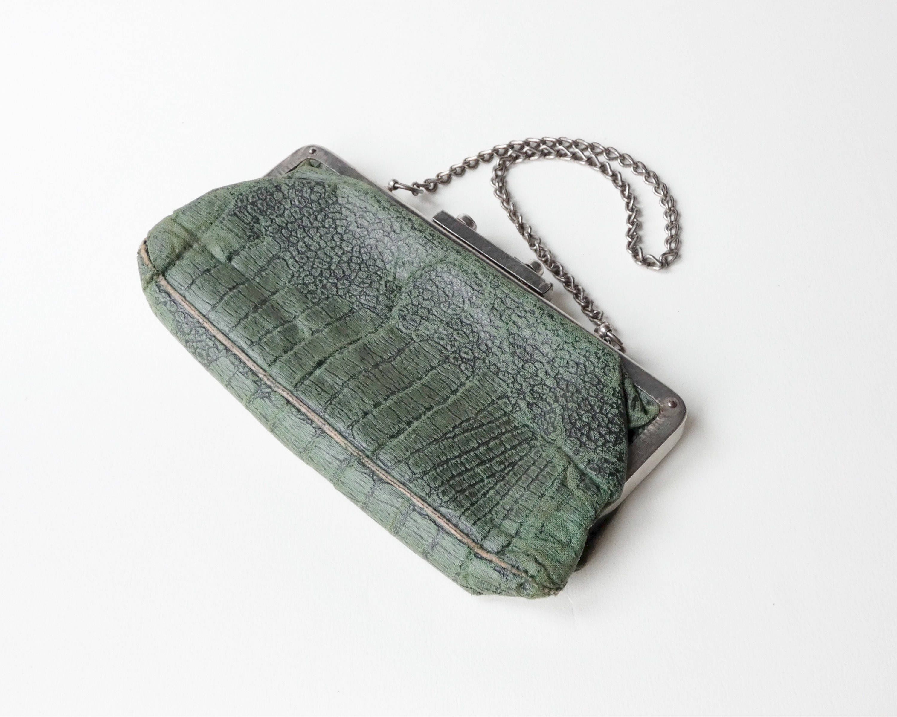 Vintage Green Evening Purse Bag Faux Crocodile Skin Bag - Etsy