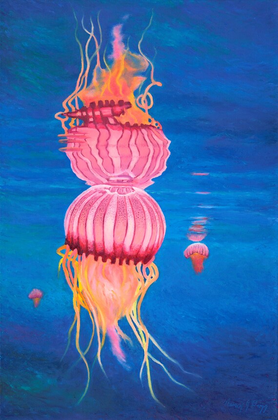 Print - Pink Lanterns Jellyfish Nancy Gregg Finger Painting