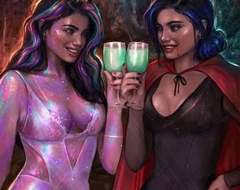 Art Print - The Vega Twins in Halloween Costumes by Beth Gilbert - ACOC Exclusive