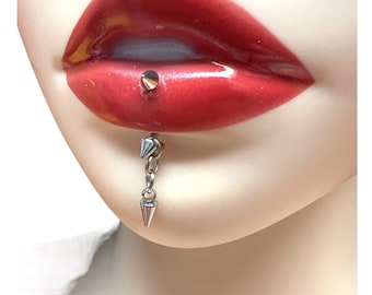 Surgical Steel Labret Piercing Jewelry , lips piercing with spike - Lip Ring - vertical labret piercing