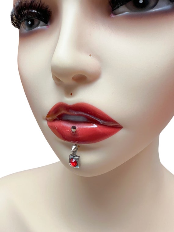 Surgical Steel Labret Lip Ring: Red Crystal Vertical Piercing - Etsy