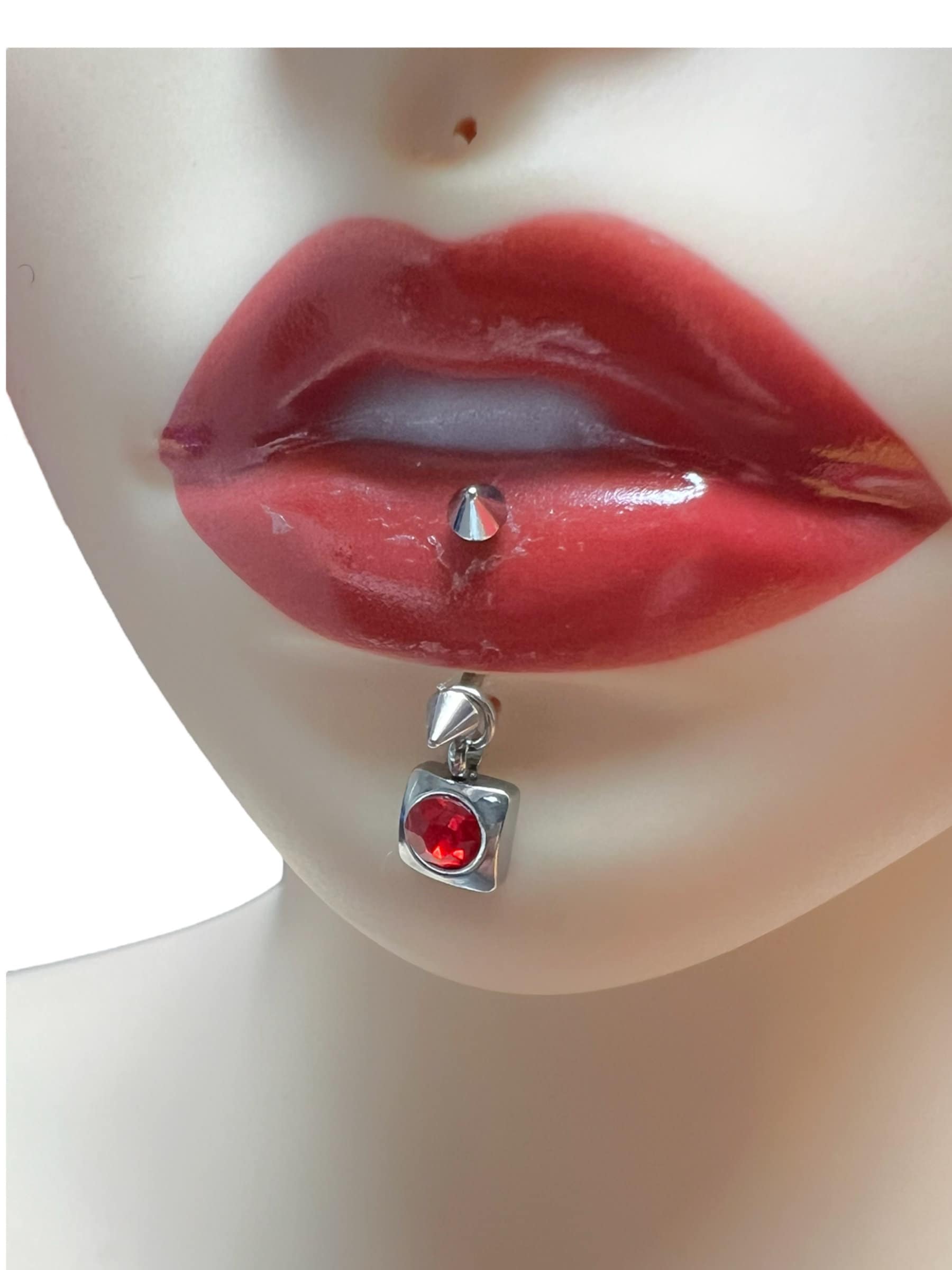 Surgical Steel Labret: Red Crystal Lip Piercing - Etsy