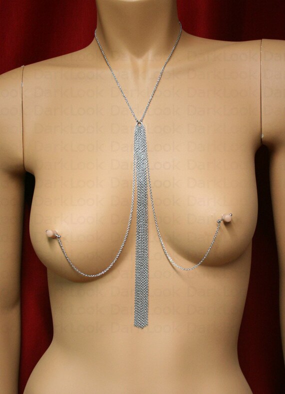 Nipplepiercing cadena de plata con cristales pecho piercing