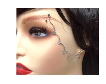 Eyebrow jewelry with chain , Eyebrow ring, Eyebrow barbell, Eyebrow bar, curved piercing jewelry