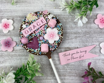 Flower Girl Gift, Belgian Chocolate Lollipop - Thank You For Being Our Flower Girl, Bridesmaid Favours, Flower Girl Party Bag Gift, Wedding