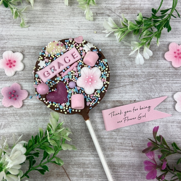 Flower Girl Gift, Belgian Chocolate Lollipop - Thank You For Being Our Flower Girl, Bridesmaid Favours, Flower Girl Party Bag Gift, Wedding