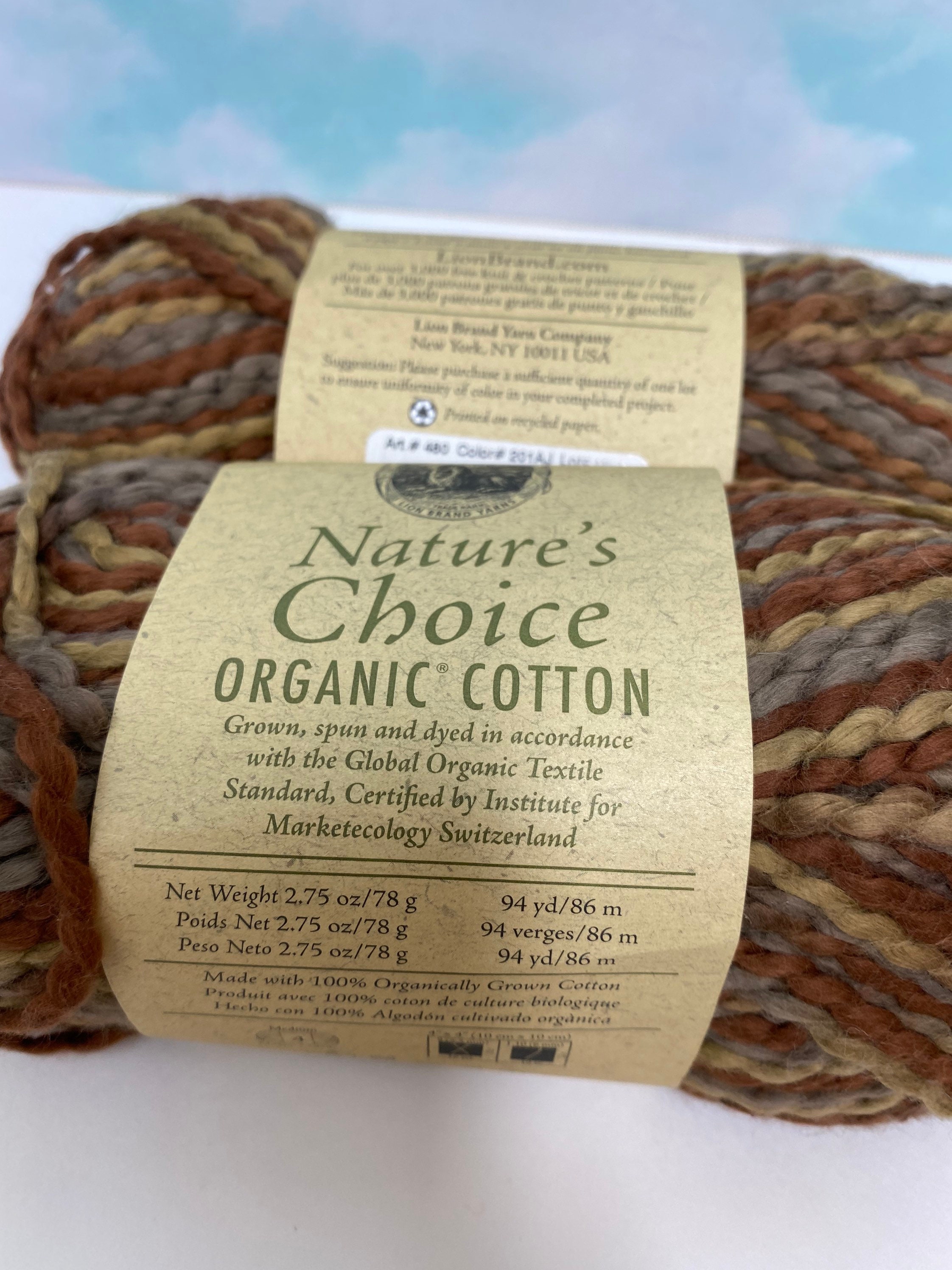 Lion Brand Yarn Organic Cotton, Soft and Bulky Yarn for Knitting