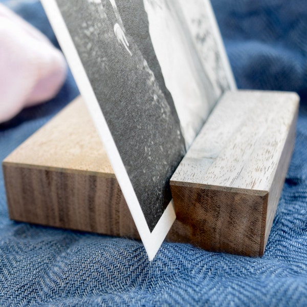 Walnut Wood Photo Stand | Dark Wooden Picture Display | Postcard, Card, Art or Photograph Holder