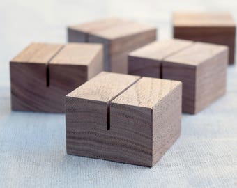 Square Walnut Wood Card Holders Set | Small sign stands | Menu card holders | Table number holders | Retail store sign stands