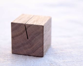 Single 1" Walnut Wood Place Card Holder | Small cube photo stand | Price tag or food label stand | Wedding Name card or escort card stand