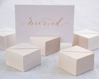 Diagonally Cut Square Maple Wood Card Holders Set | Light wood small sign holders | table number stands | Menu stands | Pricing stands