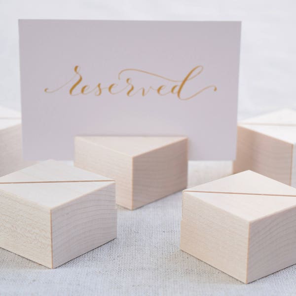 Diagonally Cut Square Maple Wood Card Holders Set | Light wood small sign holders | table number stands | Menu stands | Pricing stands