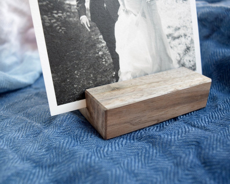 Walnut Wood Photo Stand Dark Wooden Picture Display Postcard, Card, Art or Photograph Holder image 2