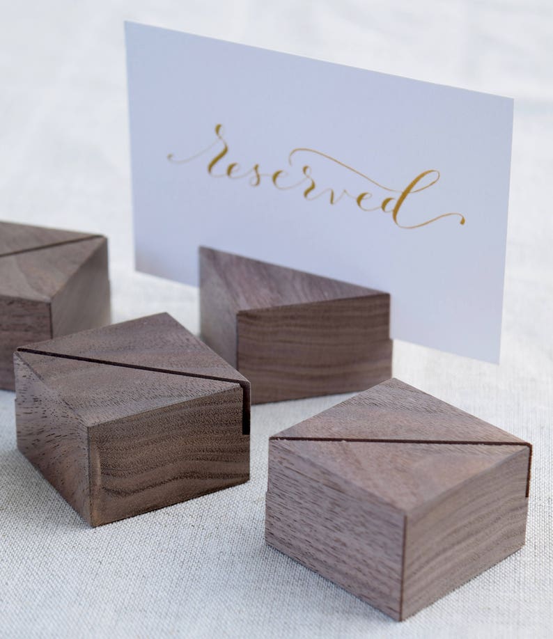 Diagonally Cut Square Walnut Card Holders Set Small sign Etsy