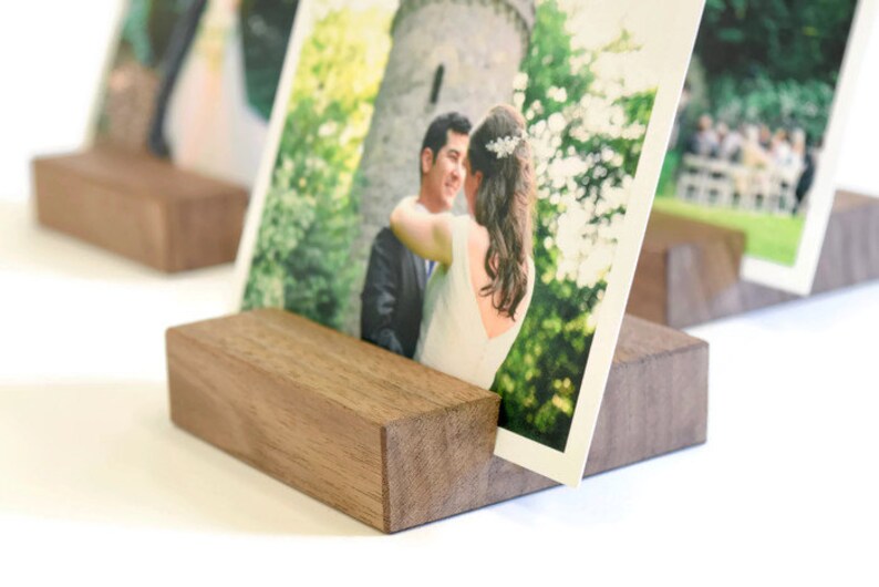 Wood Photo Stands Set of 3 Walnut Picture Holders Wooden Etsy