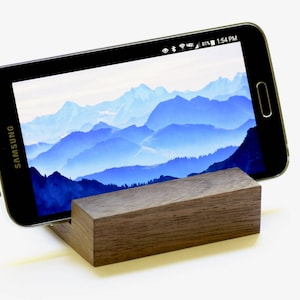 Walnut Wood Phone Stand | Dark Wood Smartphone Holder | Wooden Phone Stand | iPhone and Android Phone Stand | Modern Wood Phone Display