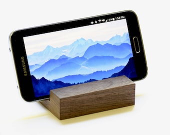 Walnut Wood Phone Stand | Dark Wood Smartphone Holder | Wooden Phone Stand | iPhone and Android Phone Stand | Modern Wood Phone Display