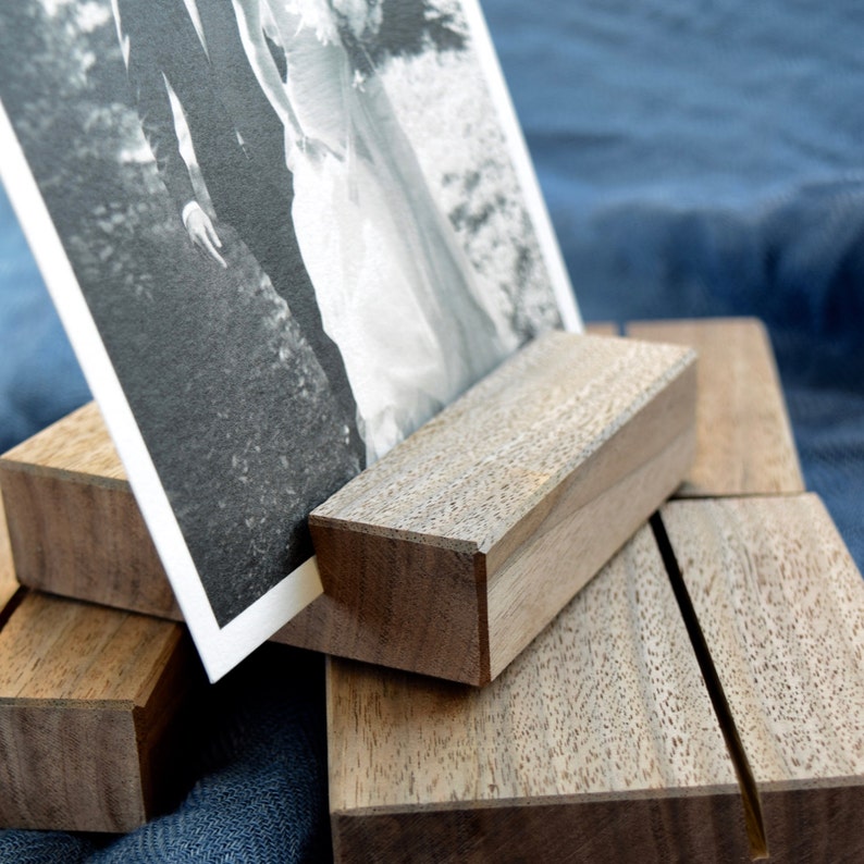 Walnut Wood Photo Stand Dark Wooden Picture Display Postcard, Card, Art or Photograph Holder image 5