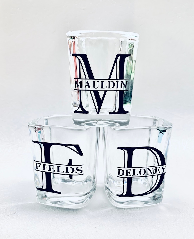 Square Shot Glass With Split Monogram Personalized Gift For Etsy