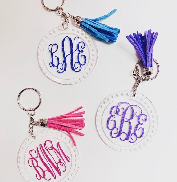 Initial keychain with tassel, Personalized Rainbow letter keychain -  personalized gift, bridesmaid gifts, clear monogram keychain