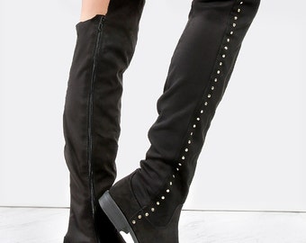 black leather studded booties