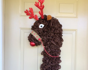 Burlap Rudolf, Whimsical Burlap Christmas, Front Door Decor