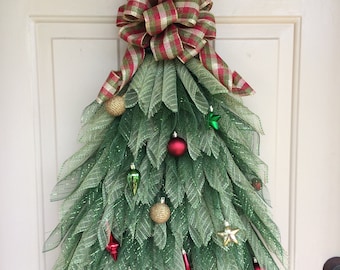 Rustic Christmas Tree,Best seller, Deco mesh Tree, With or without lights, Skinny Wreath, Decorated Tree