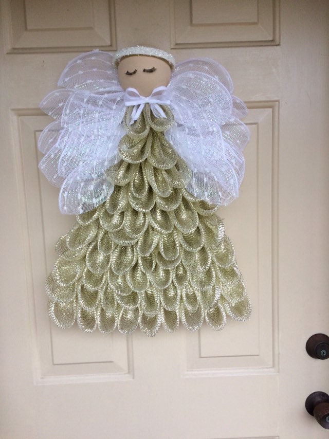 Elegant Angel Wreath, Champagne Gold and 5 more color choices. Christmas or Easter Angel,  Christening or Baptism Angel