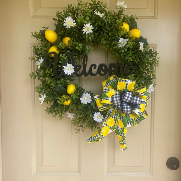 Lemon and Boxwood Welcome Wreath, Gift for her, Mothers Day Gift