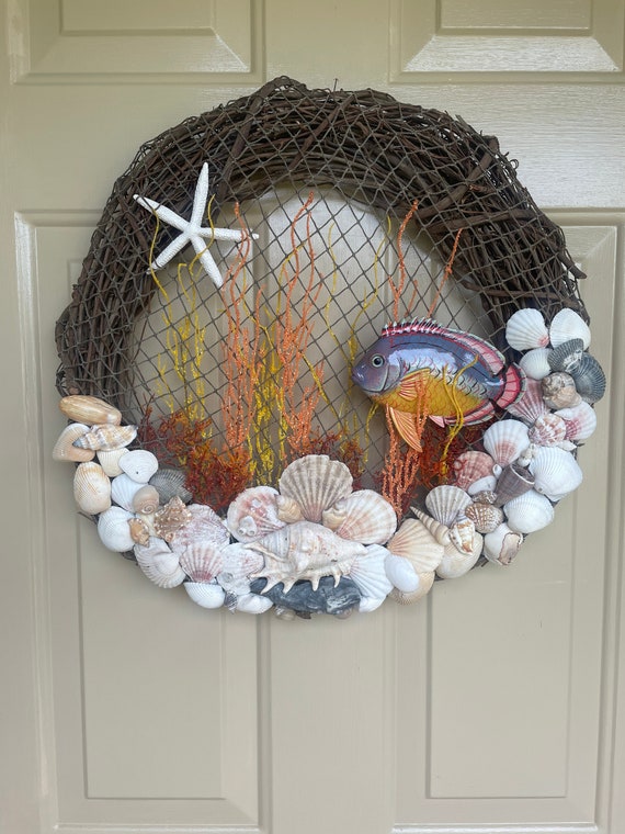Shell Wreath, Fish Wreath, Fishnet Wreath, Coastal Wreath, Beach