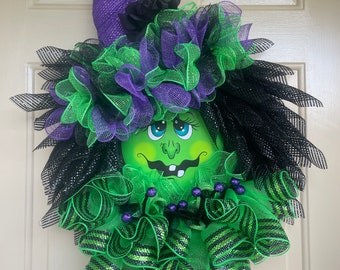 Witch Wreath, Witch Face, Greeny the Witch, Halloween decor