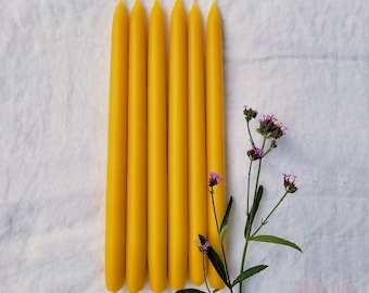 100% beeswax candles | 10" | 2-PACK | hand dipped taper candles | pure yellow beeswax |  natural  |  cotton wick | joined | tall and skinny