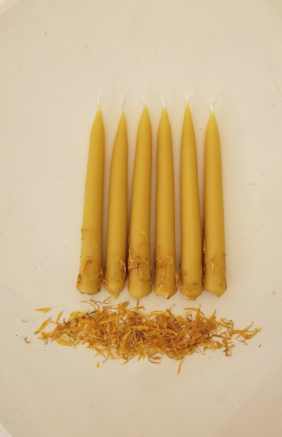 Beeswax Taper Candles With Calendula Petals 7 Pair Etsy